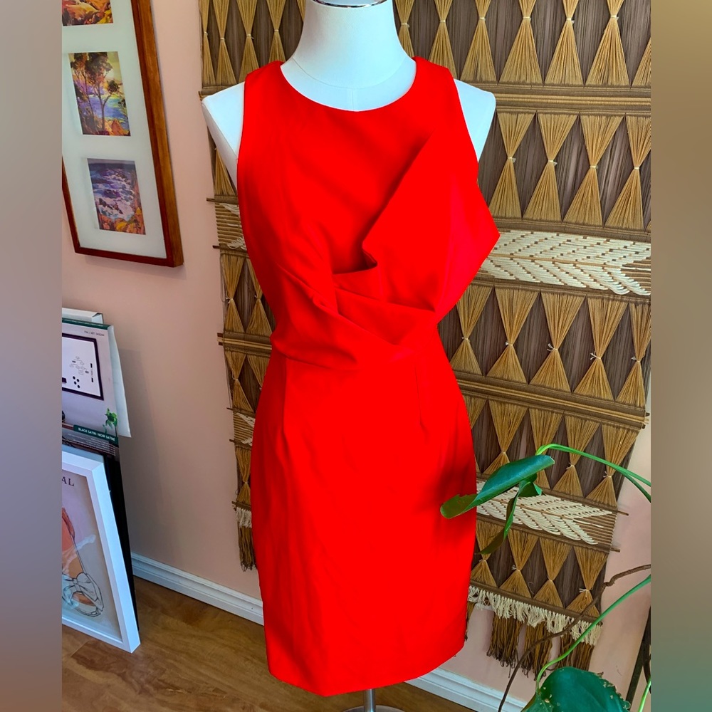 BNWT do+be Red Pencil Sleeveless Dress with Front Embellished Ruffle